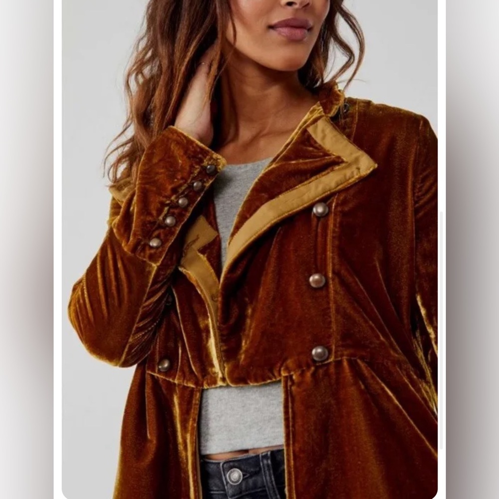 Free People Faye Velvet Jacket In Warm Tobacco Size XS - Picture 2 of 8